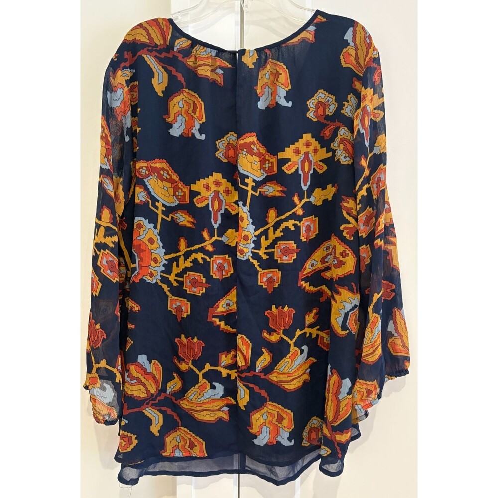 GIBSON LATIMER blouse Women's Size XL Floral Top Boho Chic Sheer 3/4 Sleeves - Picture 5 of 10